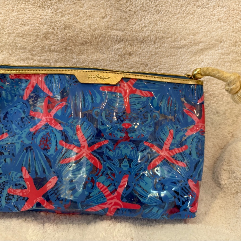 Lilly Pulitzer Blue and Pink Starfish Cosmetic Bag